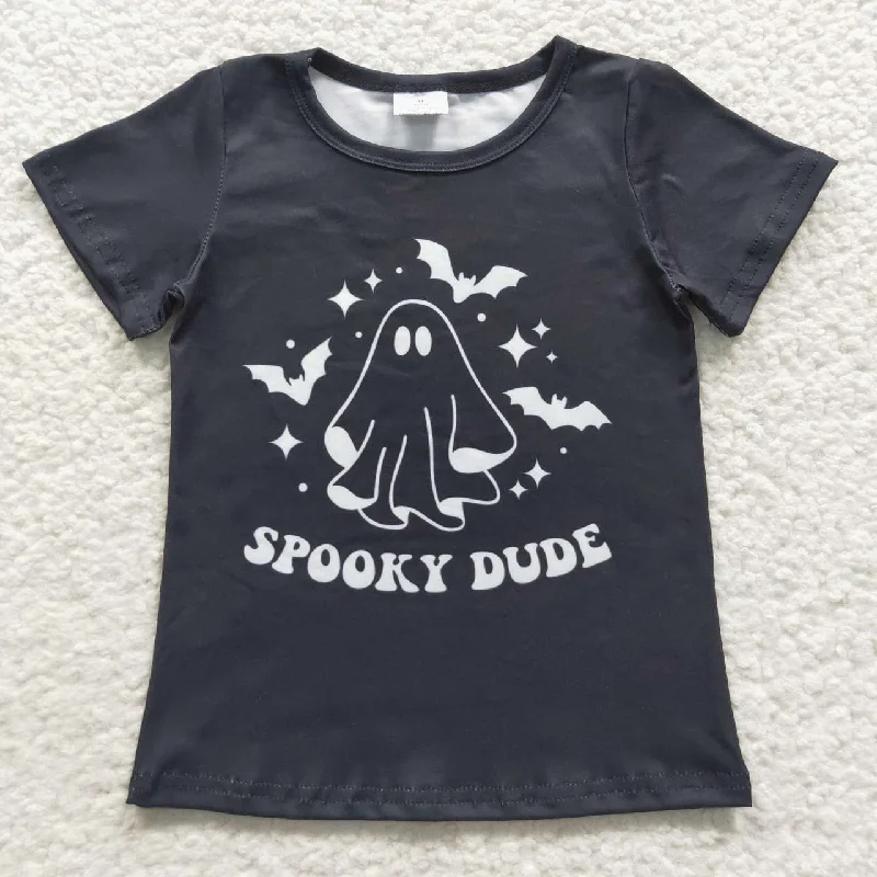 women's striped long sleeve shirt -Spooky dude halloween ghost boy black t shirt BT0247