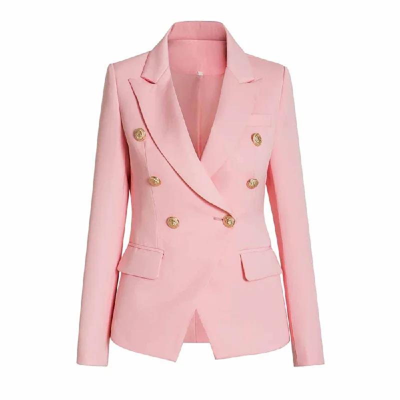 versatile casual coat for women -Women Double Breasted Blazer Gold Buttons Jacket in Pink Green,Yellow