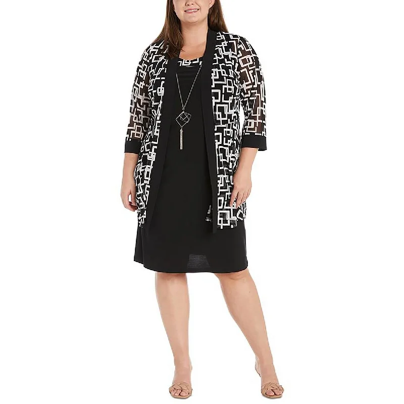 long elegant trench coat for women -R&M Richards Womens Plus Mesh Printed Duster Blazer