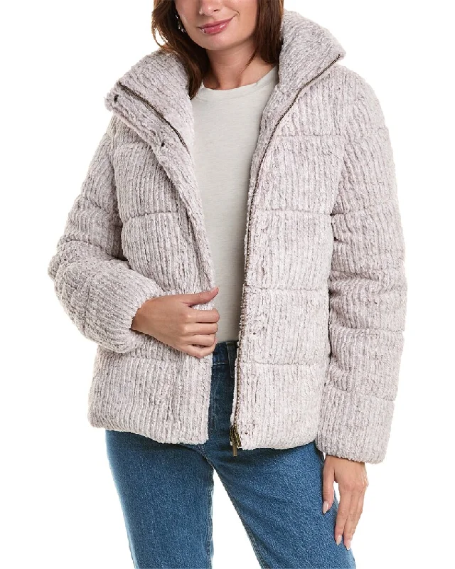 lightweight packable jacket for women -Unreal Fur Close Knit Puffer Jacket